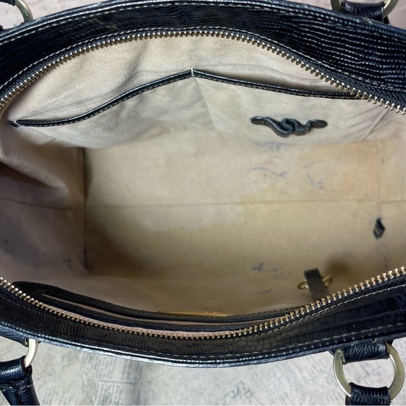 Brahmin black reptile embossed leather satchel bag - Picture 9 of 14